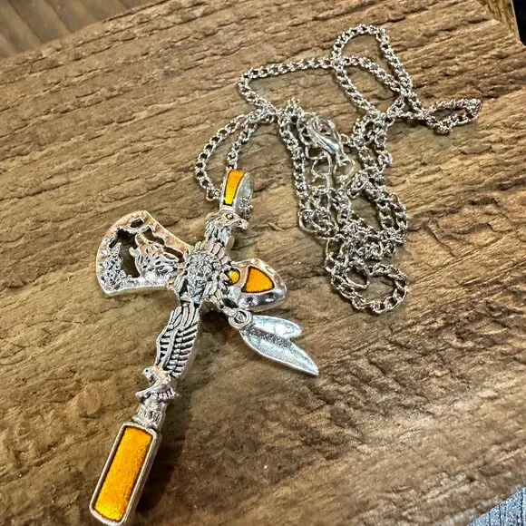 Navajo Style Indian Eagle Necklace With Mixed Metals On Adjustable 18 Inch Chain - Picture 6 of 6